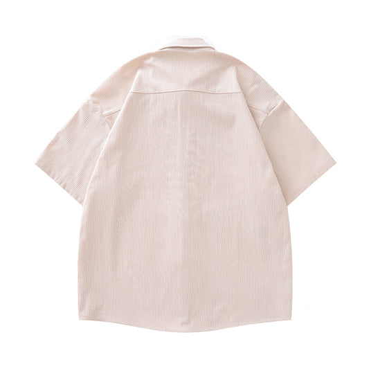 𝔼mbro 𝕊hirt𒉽美式復古刺繡玫瑰花燈芯絨短袖寬鬆襯衫P-12