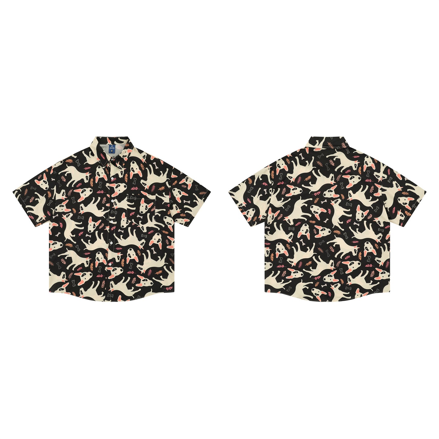 𝕃oose 𝔽it ☞𝟤𝟢𝟤𝟧 ☜日式復古可愛小狗滿版印花百搭休閒寬鬆襯衫 ᴠᴊ𝟥𝟦