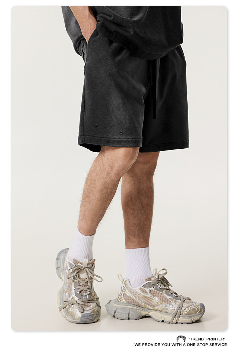 ♛𝔽𝕦𝕤𝕚𝕠𝕟 𝔽𝕠𝕔𝕦𝕤 ♛2025夏季復古重磅蠟染休閒運動五分褲 K-03