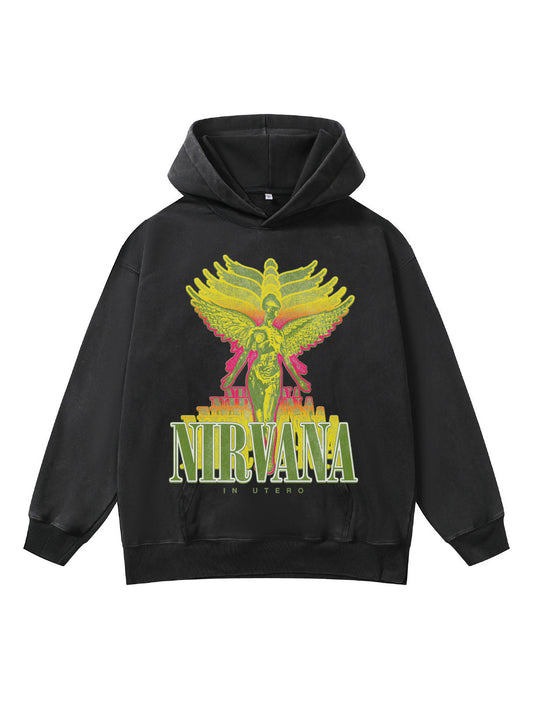 ♛𝔽𝕦𝕤𝕚𝕠𝕟 𝔽𝕠𝕔𝕦𝕤 ♛410G重磅水洗美式復古NIRVANA連帽大學T FZ-54