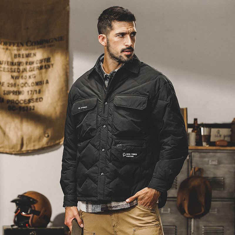 snɔoɟ uoı̣snɟ - 90%白鴨绒羽绒服冬季寬鬆潮流美式工裝襯衫領羽绒夾克保暖外套 FG-348