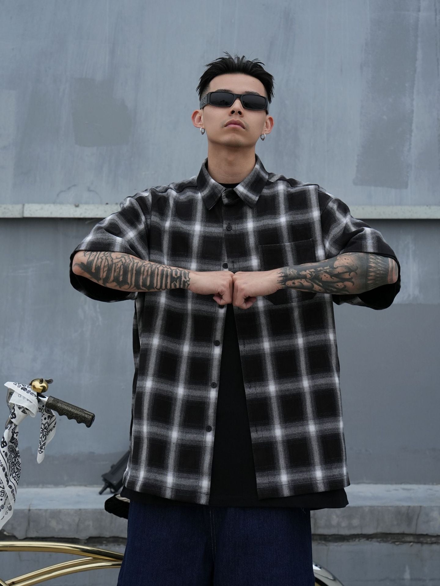 𝔽𝕦𝕤𝕚𝕠𝕟 𝔽𝕠𝕔𝕦𝕤-ᴄʜɪᴄᴀɴᴏ♠︎悍匪♠︎美版重磅嘻哈寬鬆格子短袖襯衫