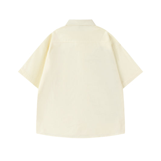 𝔼mbro 𝕊hirt𒉽美式復古花卉刺繡燈芯絨短袖寬鬆襯衫R-82