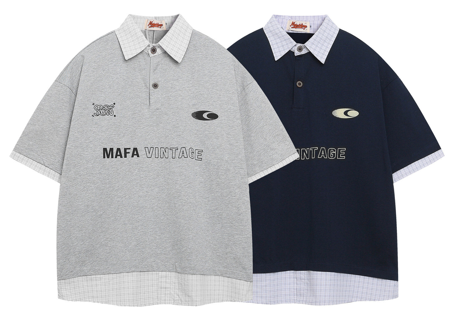 Polo Shirt𒉽美式復古印花字母假兩件翻領POLO衫IN-09