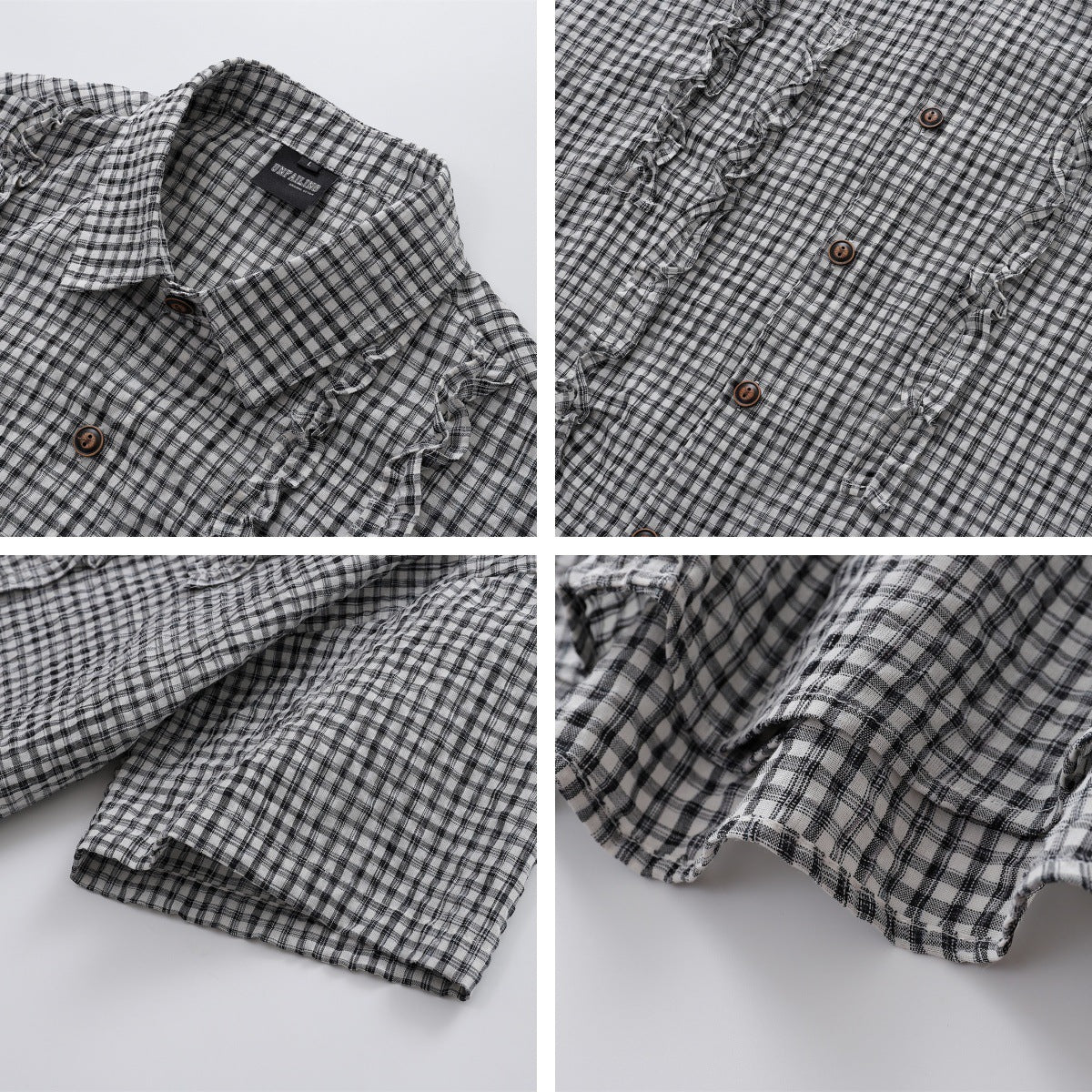 𝔼mbro 𝕊hirt𒉽日式復古格子短袖寬鬆襯衫Y-95