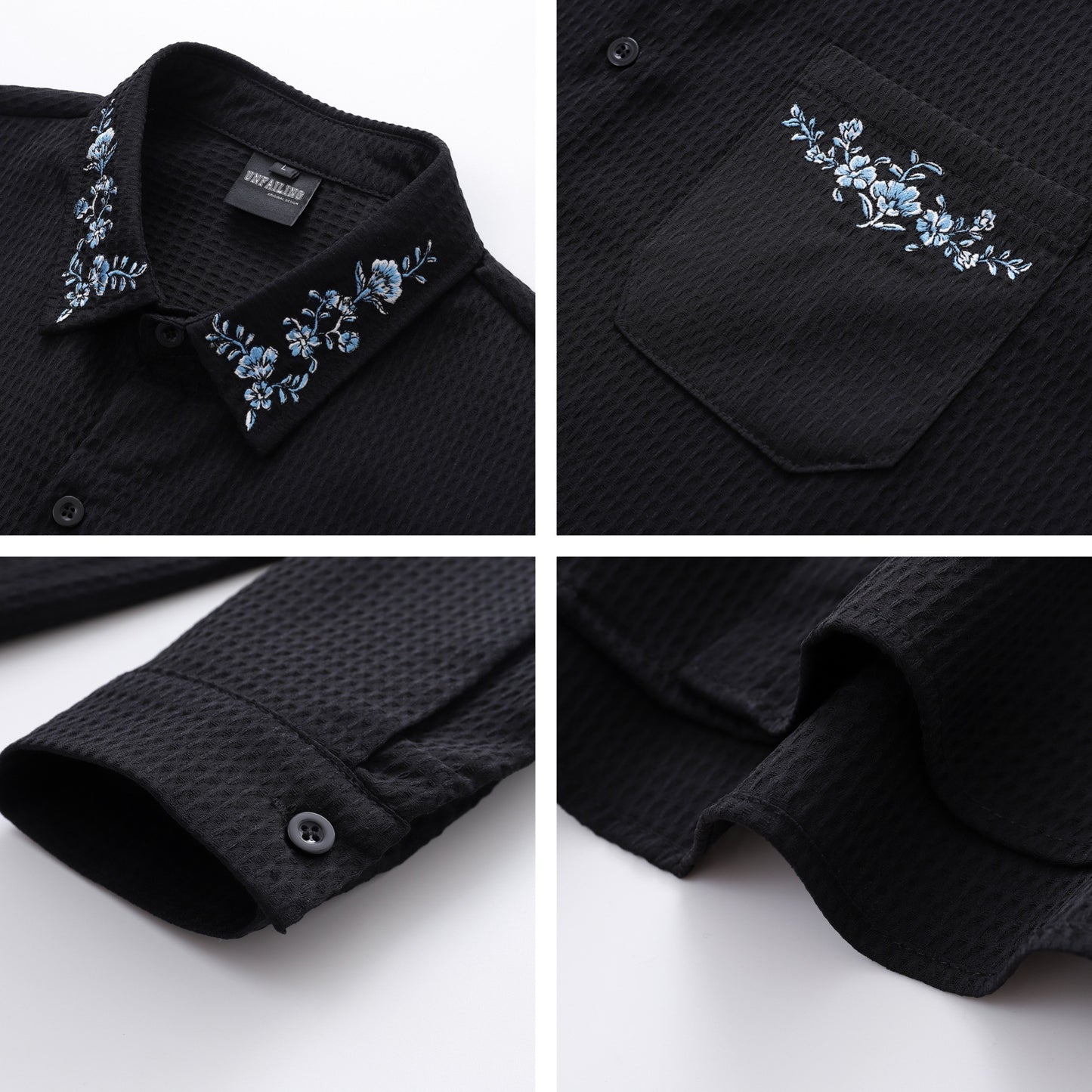 𝔼mbro 𝕊hirt𒉽2025秋冬復古花卉刺繡華夫格襯衫外套Y-86