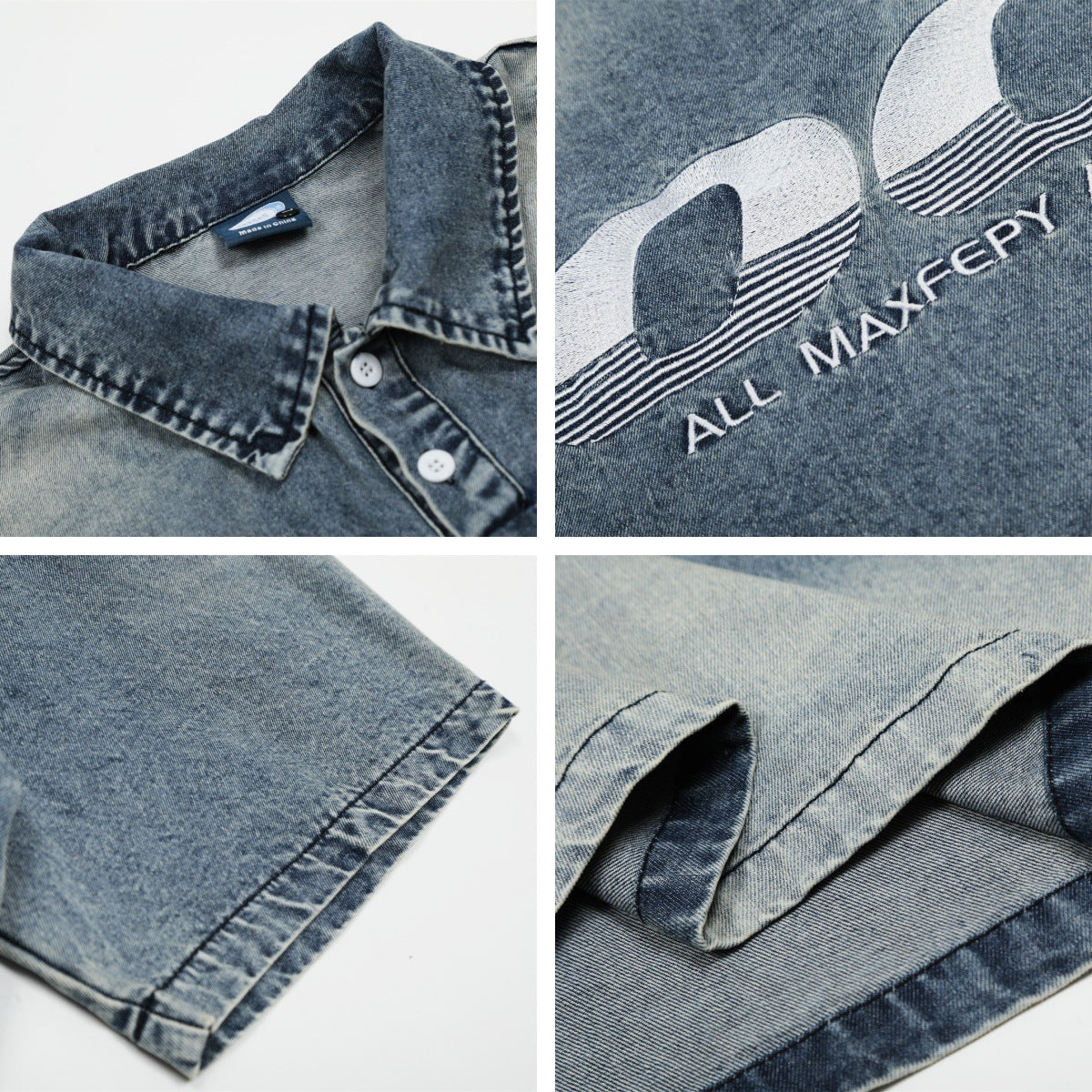 Polo Shirt𒉽美式復古牛仔水洗翻領POLO衫G-80