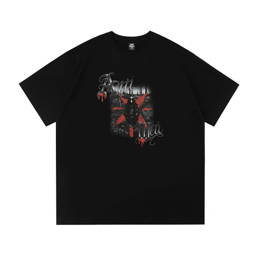 𝔽𝕦𝕤𝕚𝕠𝕟 𝔽𝕠𝕔𝕦𝕤 -ᴄʜɪᴄᴀɴᴏ♠︎悍匪♠︎ 西海岸奇卡諾Chicano戰爭之殤反戰主题寬松短袖