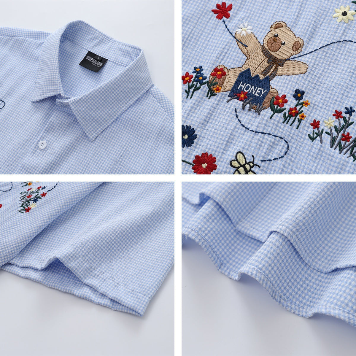 𝔼mbro 𝕊hirt𒉽美式復古趣味可愛小熊短袖寬鬆襯衫YD-13