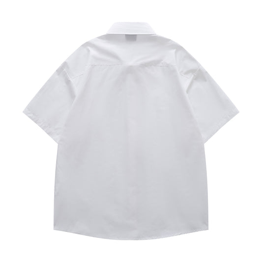 𝔼mbro 𝕊hirt𒉽趣味貓咪繡花袖襯衫(白色)