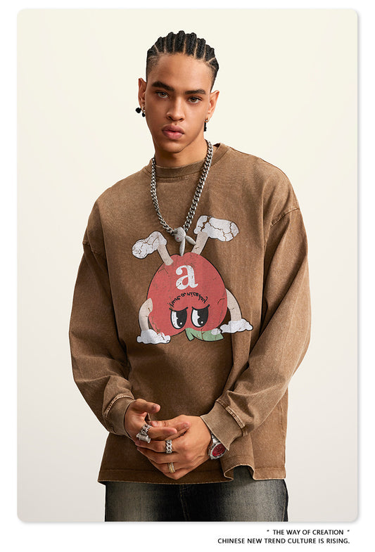 ♛𝔽𝕦𝕤𝕚𝕠𝕟 𝔽𝕠𝕔𝕦𝕤 ♛2025秋冬復古水洗印花大學T W-68