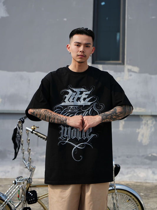 𝔽𝕦𝕤𝕚𝕠𝕟 𝔽𝕠𝕔𝕦𝕤 -ᴄʜɪᴄᴀɴᴏ♠︎悍匪♠︎美式風格哥德草寫字體寬鬆短袖