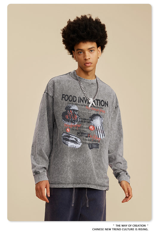 ♛𝔽𝕦𝕤𝕚𝕠𝕟 𝔽𝕠𝕔𝕦𝕤 ♛2025秋冬復古水洗印花大學T W-54