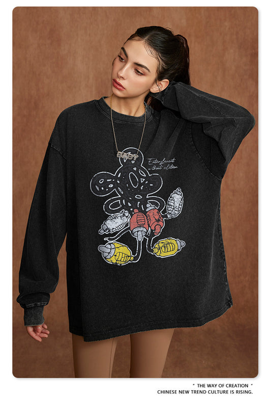 ♛𝔽𝕦𝕤𝕚𝕠𝕟 𝔽𝕠𝕔𝕦𝕤 ♛2025秋冬復古水洗印花大學T W-81