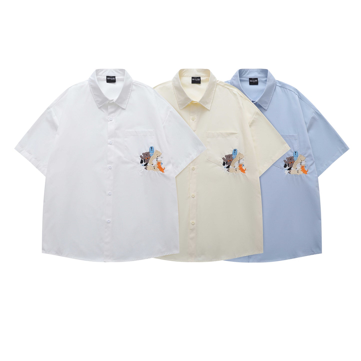 𝔼mbro 𝕊hirt𒉽日式復古可愛刺繡短袖百搭休閒襯衫 (白色)