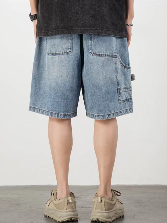 ♜ 𝔽𝕦𝕤𝕚𝕠𝕟 𝔽𝕠𝕔𝕦𝕤 𖥟 𝖏𝖊𝖆𝖓𝖘 ☞ 工裝牛仔短褲夏季薄款寬鬆潮牌五分褲美式痞帥休閒直筒中褲 Bs-02