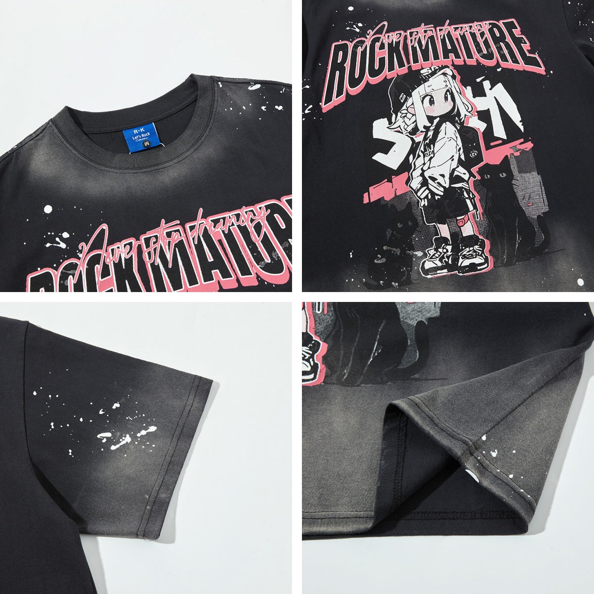 𝕃oose 𝔽it ☞𝟤𝟢𝟤𝟧 ☜美式復古渲染系列女孩印花男女中性 T-Shirt寬版上衣 RK-89