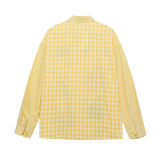 𝔼mbro 𝕊hirt𒉽2025秋冬可愛圖案刺繡格子襯衫S-36