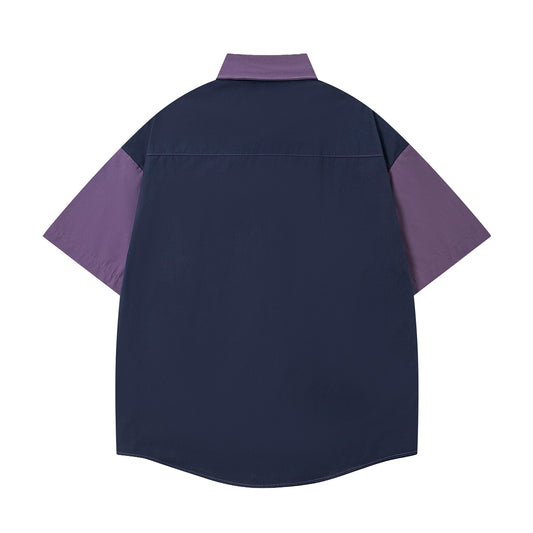 𝔼mbro 𝕊hirt𒉽 美式復古拼色趣味小孩刺繡百搭寬鬆襯衫 U-14