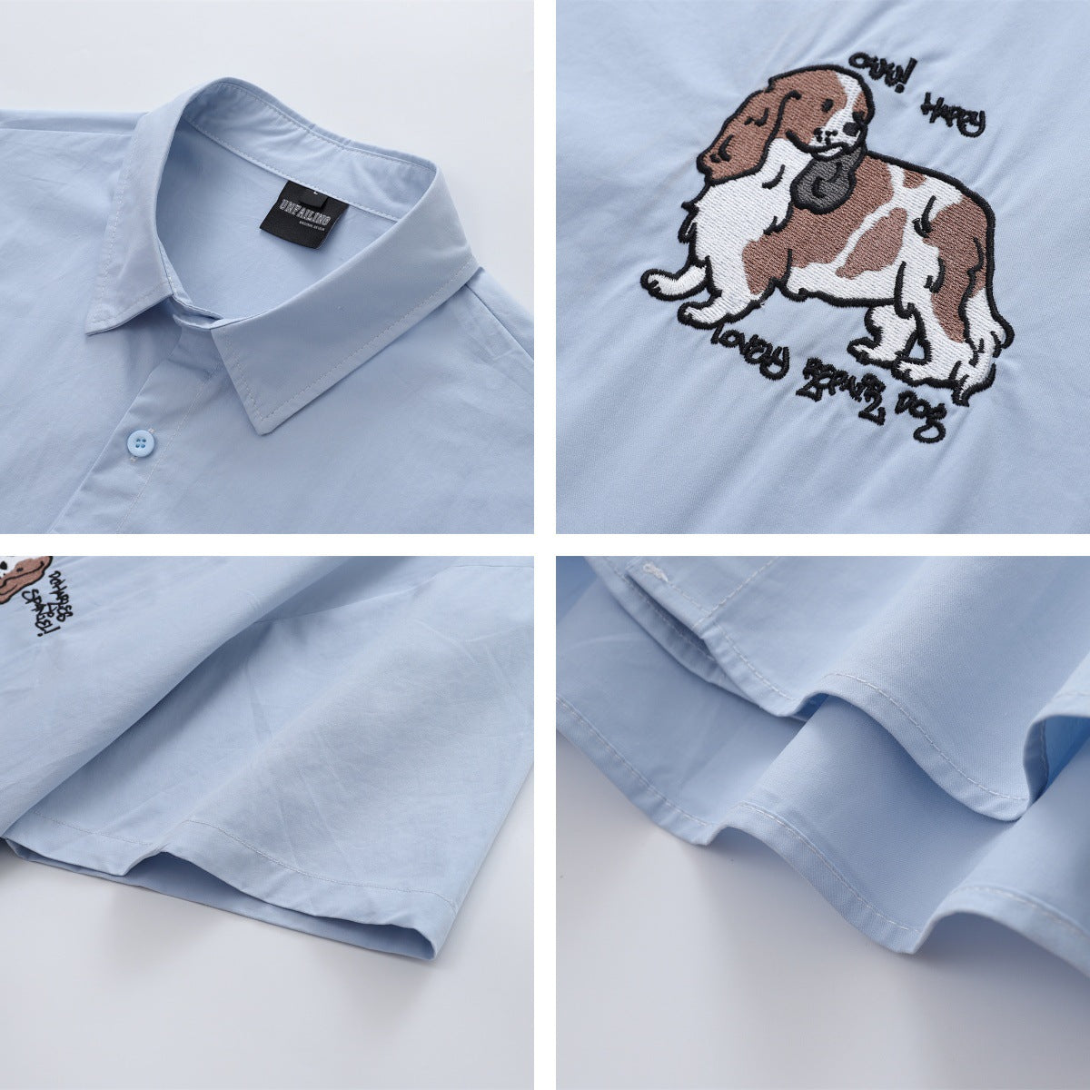 𝔼mbro 𝕊hirt𒉽美式復古可愛動物刺繡短袖百搭襯衫Y-59