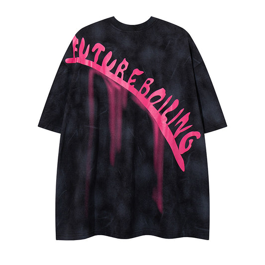 𝕃oose 𝔽it ☞𝟤𝟢𝟤𝟧 ☜美式復古字母印花圓領T-Shirt寬版上衣Y-7