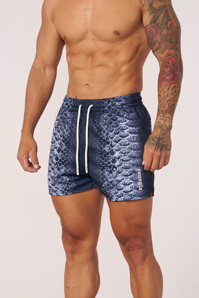 🔆𝔽𝕦𝕤𝕚𝕠𝕟 ☀ 𝔽𝕠𝕔𝕦𝕤 🔆 美式YOUNG蟒纹健身短褲男款夏季網眼速乾户外運動跑步訓練沙灘短褲