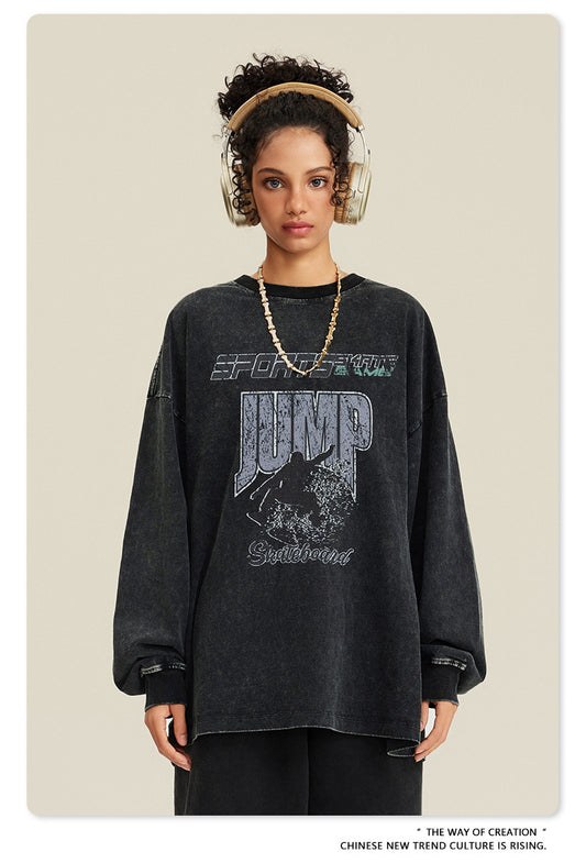 ♛𝔽𝕦𝕤𝕚𝕠𝕟 𝔽𝕠𝕔𝕦𝕤 ♛2025秋冬復古水洗印花大學T W-16