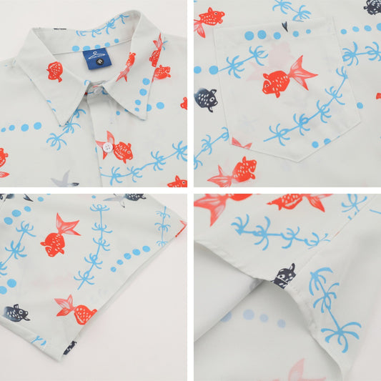 𝕃oose 𝔽it ☞𝟤𝟢𝟤𝟧 ☜日式復古可愛金魚滿版印花百搭休閒寬鬆襯衫 ᴠᴊ𝟤𝟦