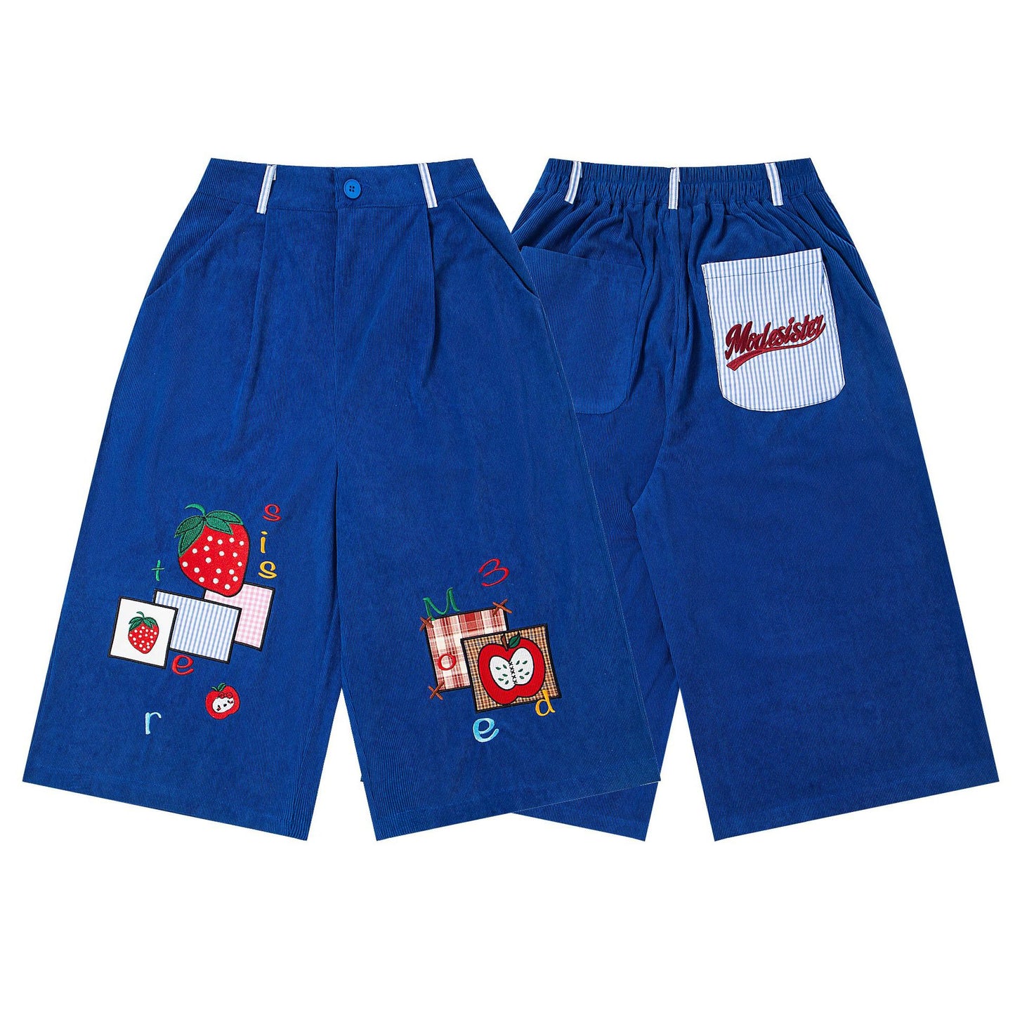 𖥟𝕽𝖊𝖑𝖆𝖝𝖊𝖉 𝖋𝖎𝖙 ☞美式復古卡通刺繡燈芯絨七分褲M-20