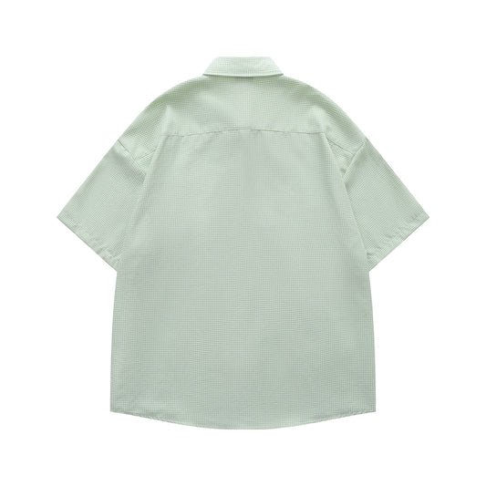 𝔼mbro 𝕊hirt𒉽美式復古趣味可愛小熊短袖寬鬆襯衫YD-13