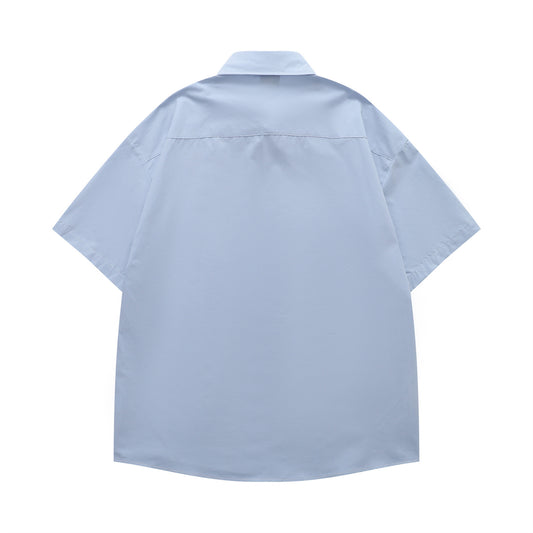 𝔼mbro 𝕊hirt𒉽童趣經典卡通短袖百搭休閒襯衫 (藍色)