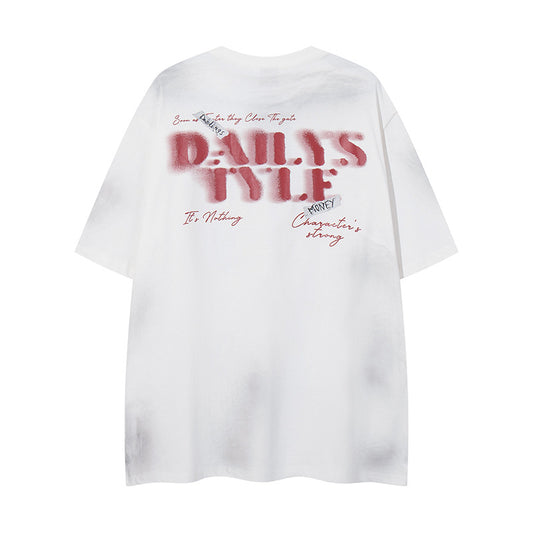 𝕃oose 𝔽it ☞𝟤𝟢𝟤𝟧 ☜美式復古渲染系列DAILYSTYLF模糊人像圖男女中性T-Shirt上衣 DA65