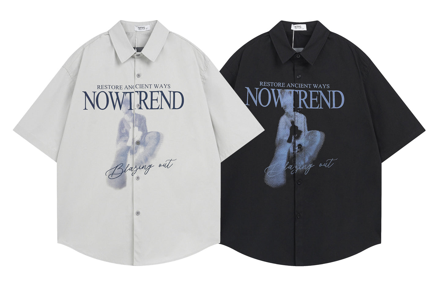 𝕃oose 𝔽it ☞𝟤𝟢𝟤𝟧 ☜美式復古NOWTREND印花百搭休閒寬鬆襯衫 N-127