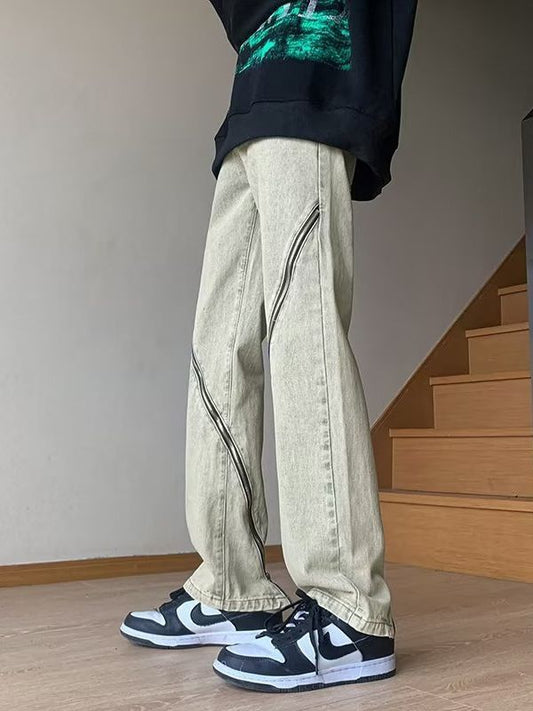 ♜ 𝔽𝕦𝕤𝕚𝕠𝕟 𝔽𝕠𝕔𝕦𝕤 𖥟 𝖏𝖊𝖆𝖓𝖘 ☞ 美式男女四季牛仔裤褲潮流寬鬆復古潮牌直筒潮拉鏈設計感牛仔長褲 B-14