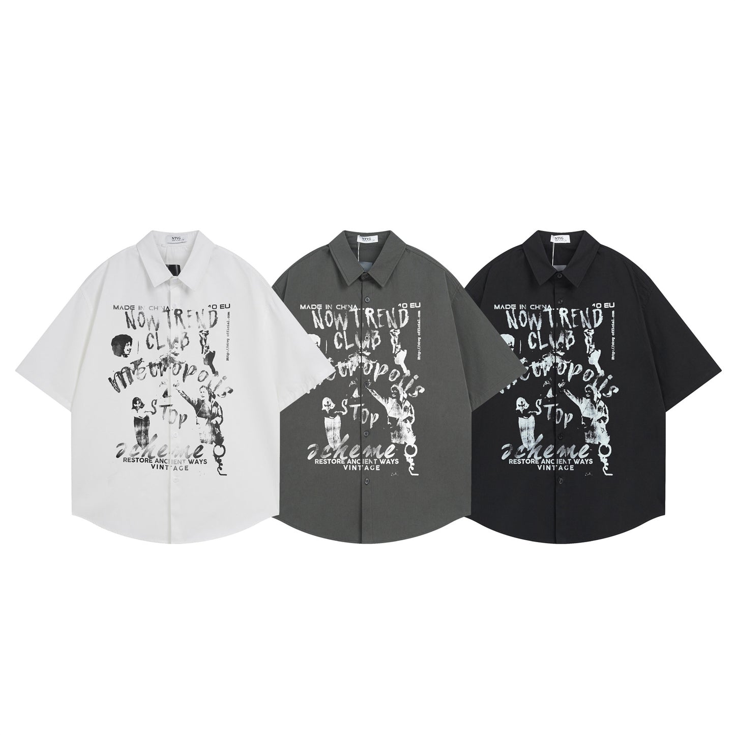 𝕃oose 𝔽it ☞𝟤𝟢𝟤𝟧 ☜美式復古圖案印花百搭休閒寬鬆襯衫 (深灰色)