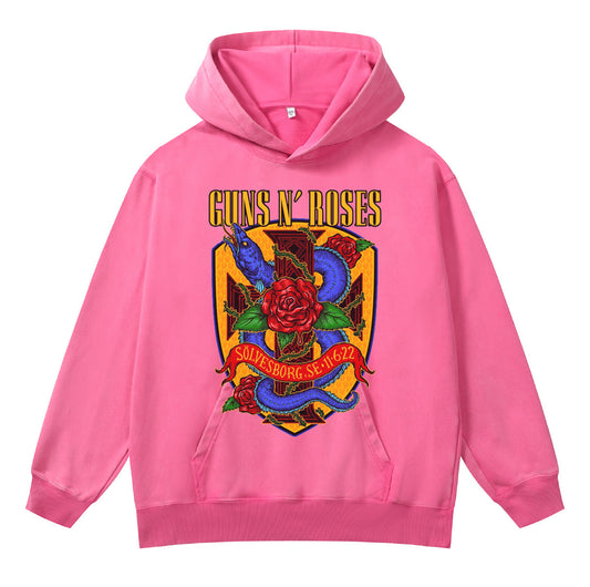 ♛𝔽𝕦𝕤𝕚𝕠𝕟 𝔽𝕠𝕔𝕦𝕤 ♛410G重磅水洗美式復古GUN ROSE連帽大學T FZ-43