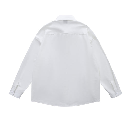 𝔼mbro 𝕊hirt𒉽日式可愛貓咪刺繡設計感百搭襯衫外套(白色)