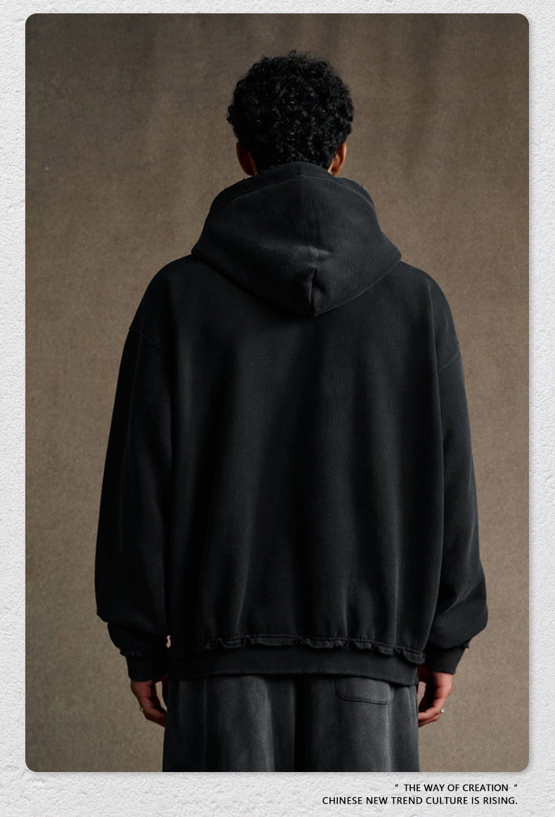 snɔoɟ uoı̣snɟ - 2025秋冬美式潮牌做舊水洗印花連帽開衫拉鏈外套 E-761