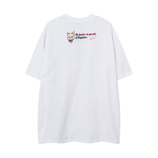 𝕃oose 𝔽it ☞𝟤𝟢𝟤𝟧 ☜美式復古貓咪印花男女中性 T-Shirt寬版上衣 RK-6