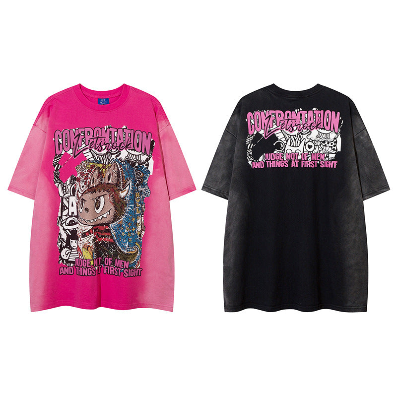 𝕃oose 𝔽it ☞𝟤𝟢𝟤𝟧 ☜美式復古渲染系列水洗印花男女中性 T-Shirt寬版上衣R-6