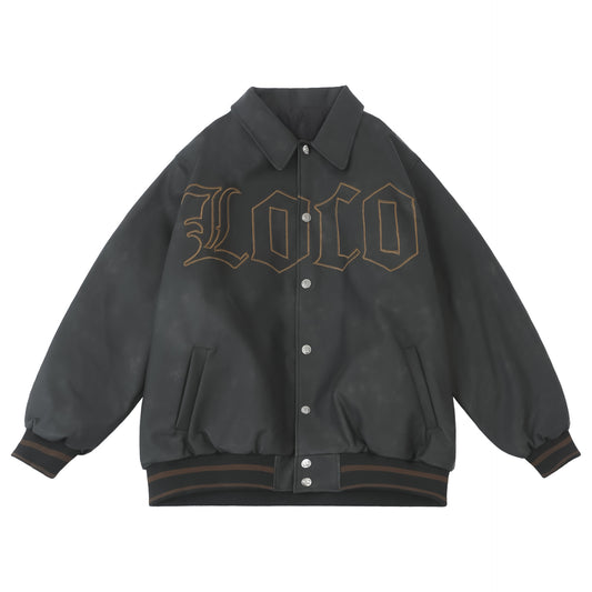 𝔽𝕦𝕤𝕚𝕠𝕟 𝔽𝕠𝕔𝕦𝕤 -ᴄʜɪᴄᴀɴᴏ♠︎悍匪♠︎ 美式vitage復古花體字刺绣棉服加厚重磅oversize皮衣外套 W901