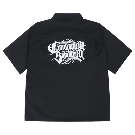 𝔽𝕦𝕤𝕚𝕠𝕟 𝔽𝕠𝕔𝕦𝕤-ᴄʜɪᴄᴀɴᴏ♠︎悍匪♠︎美式嘻哈寬鬆經典刺繡重磅工裝短袖襯衫