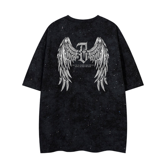 𝕃oose 𝔽it ☞𝟤𝟢𝟤𝟧 ☜美式復古設計感滿天星翅膀風格男女中性 T-Shirt寬版上衣 JK102