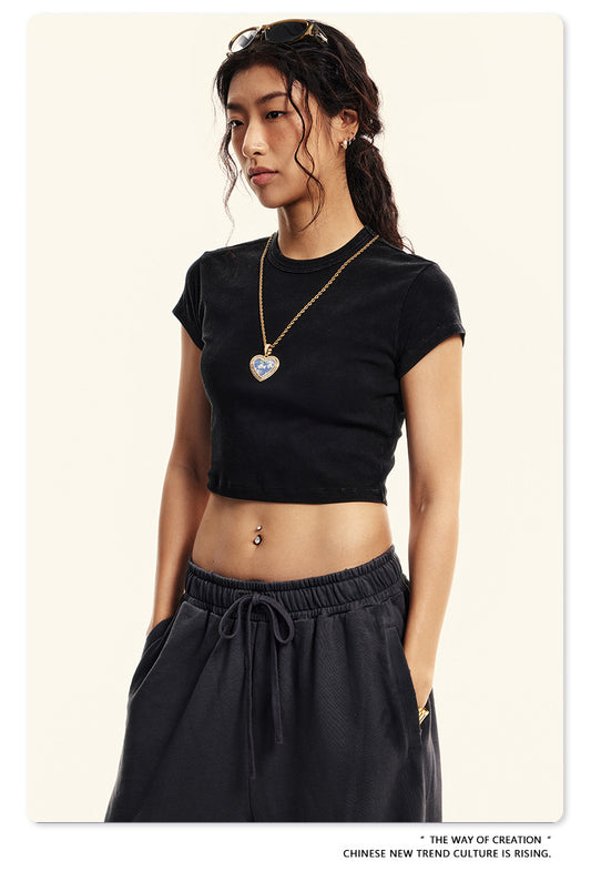 Fierce & Fitted 美式夏季修身素面短版上衣18 復古黑