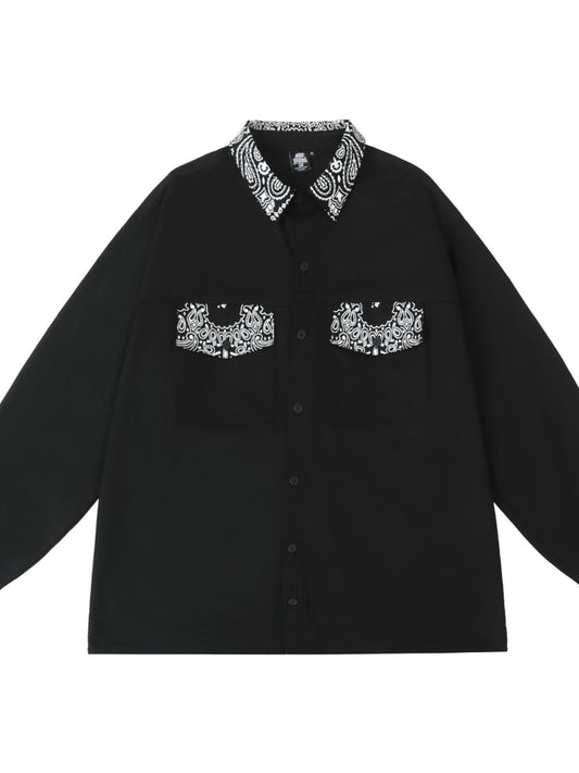 𝔽𝕦𝕤𝕚𝕠𝕟 𝔽𝕠𝕔𝕦𝕤-ᴄʜɪᴄᴀɴᴏ♠︎悍匪♠︎ 美式風格重磅工裝長袖腰果花經典元素花字體襯衫