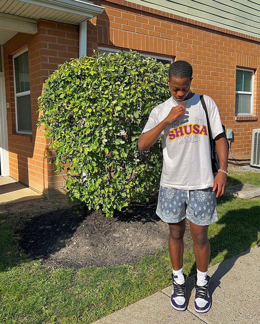 🔆𝔽𝕦𝕤𝕚𝕠𝕟 ☀ 𝔽𝕠𝕔𝕦𝕤 🔆 美式潮牌腰果花短褲男士四分褲速干網眼透氣跑步不過膝籃球運動褲(6色)