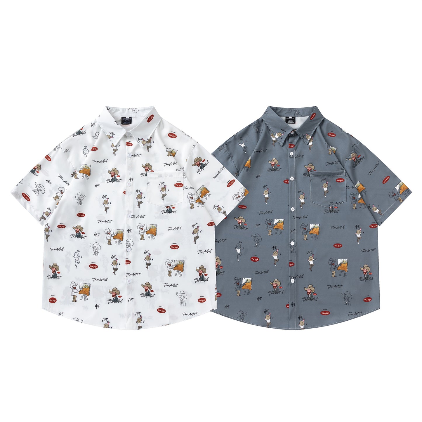 𝕃oose 𝔽it ☞𝟤𝟢𝟤𝟧 ☜日式復古藝術小畫家滿版印花百搭休閒寬鬆襯衫 RF169