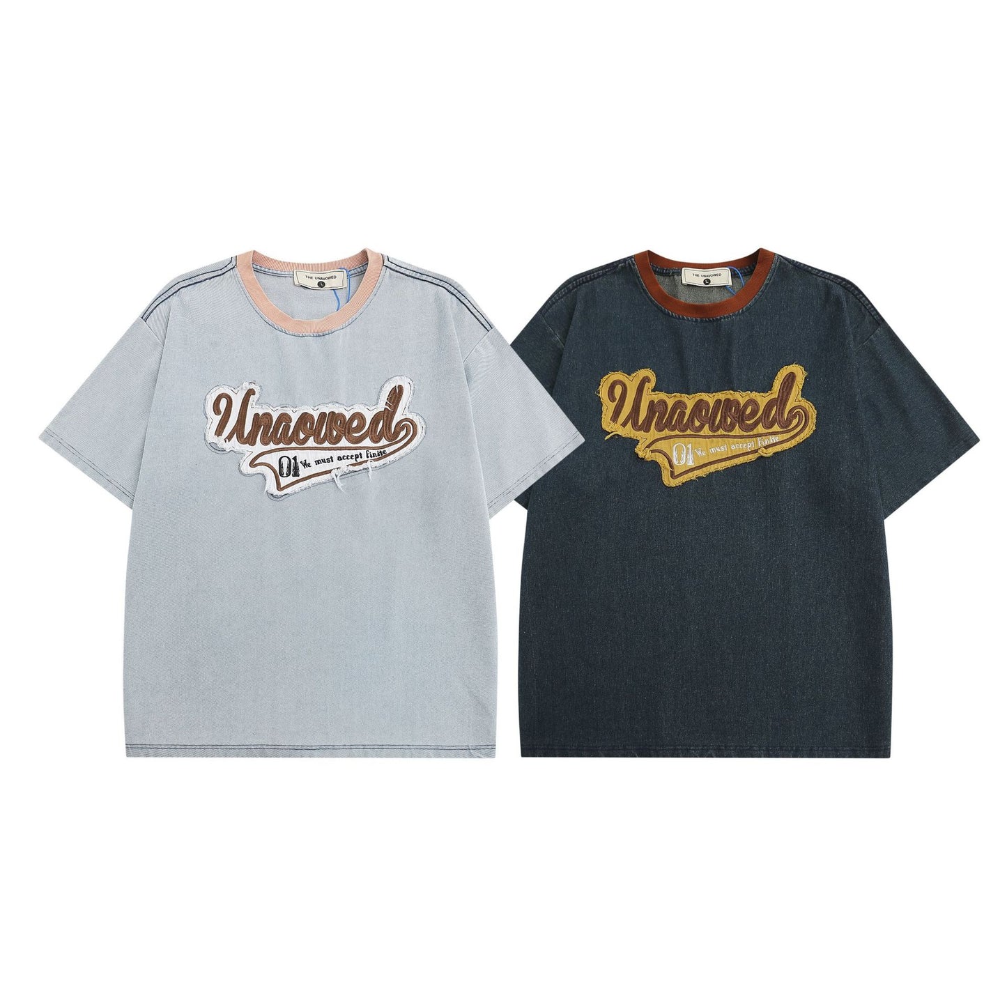 𝕃oose 𝔽it ☞𝟤𝟢𝟤𝟧 ☜美式復古復古做舊字母刺繡男女中性 T-Shirt寬版上衣 TH-8#