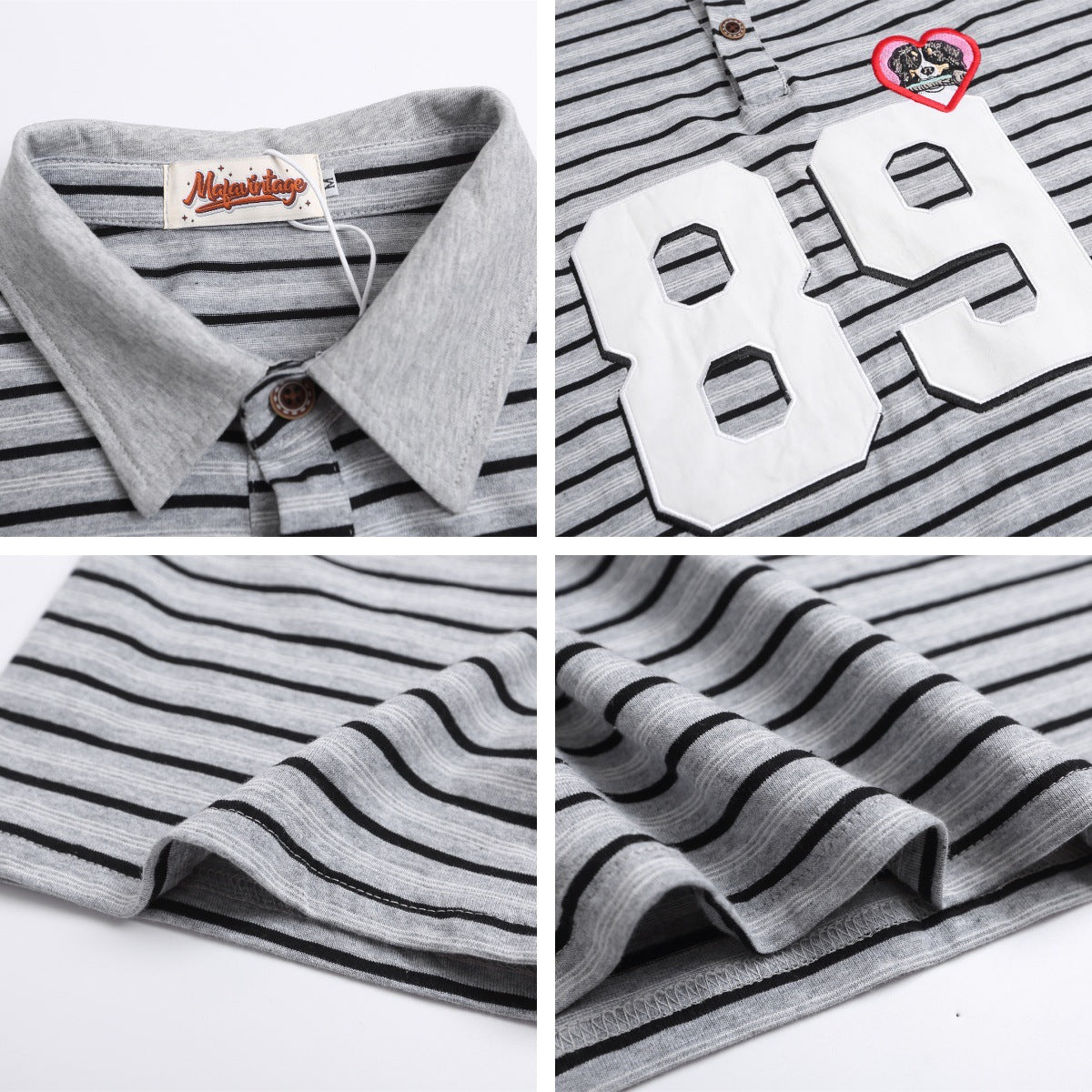 Polo Shirt𒉽美式復古貼布繡條紋翻領POLO衫IN-36