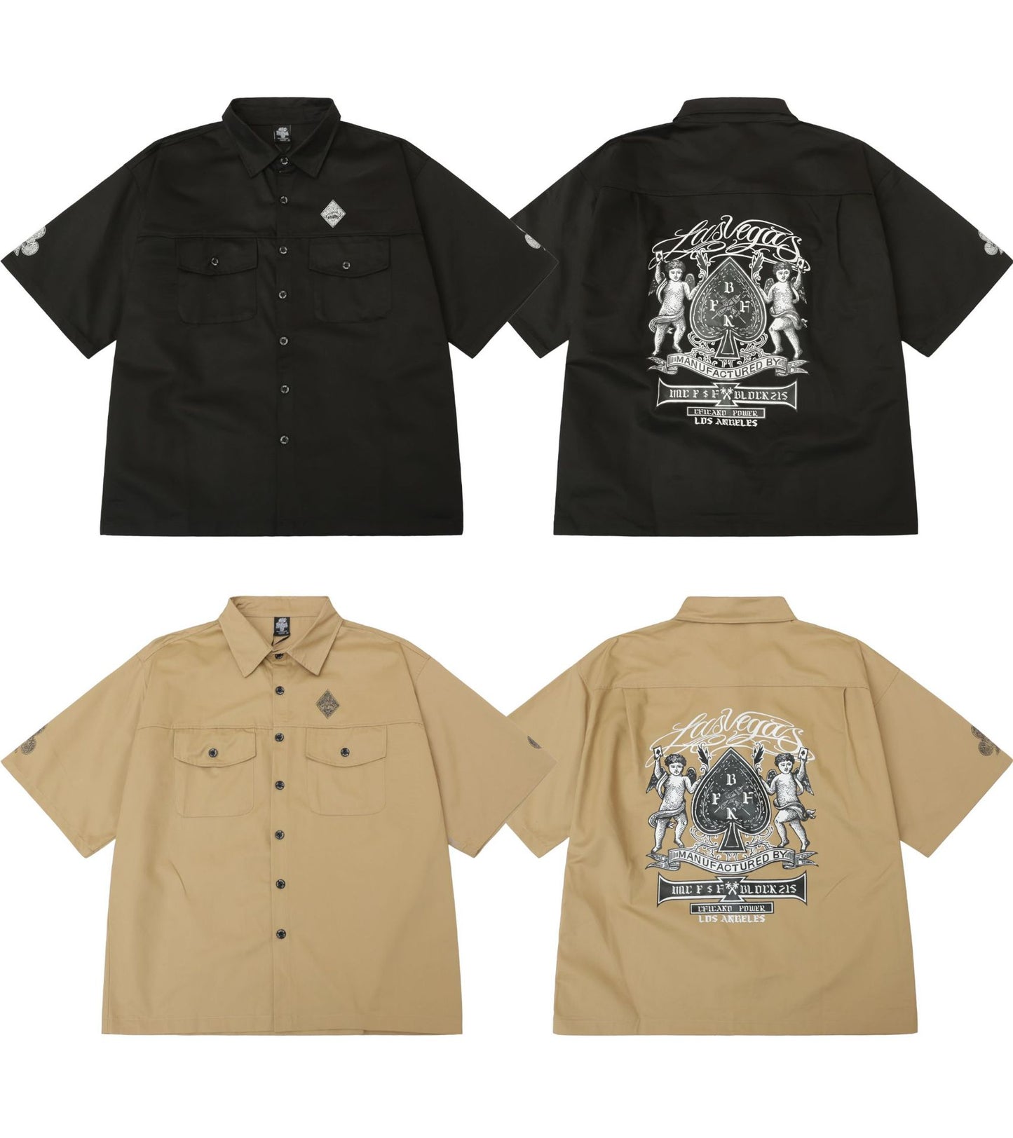 𝔽𝕦𝕤𝕚𝕠𝕟 𝔽𝕠𝕔𝕦𝕤 ✘ 悍匪 西海岸奇卡諾Chicano撲克印花工裝短袖襯衫